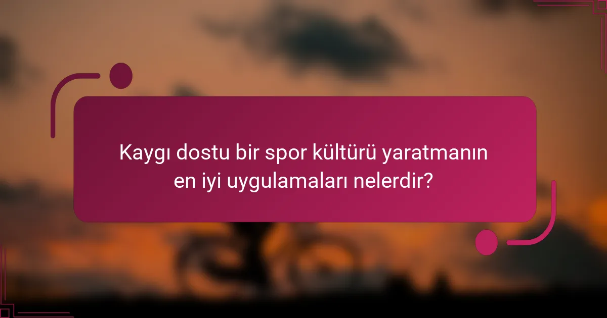 Kaygı dostu bir spor kültürü yaratmanın en iyi uygulamaları nelerdir?